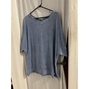 Jess And Jane Blue Acid Washed Boho Tunic Sz 1x Cotton High Low Hem Raw Edges